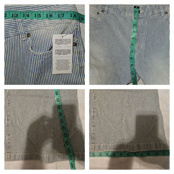 Michael Kors Selma Flare Wide Leg Denim Jeans Size 14 Blue White Striped - Picture 12 of 12